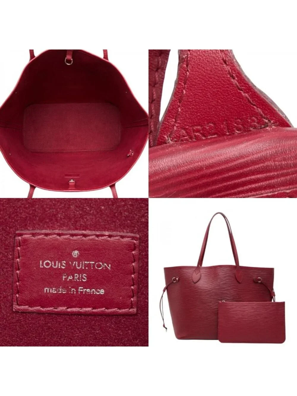 Louis Vuitton Epi Neverfull MM Tote Shoulder Bag Fuchsia Wine Red Leather